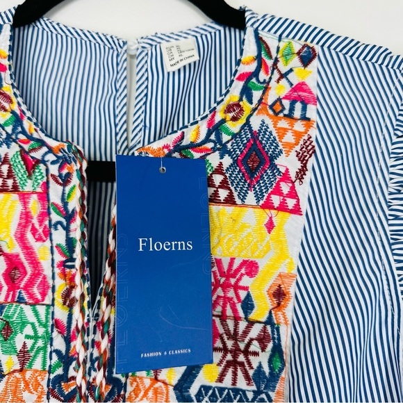 Floerns Ruffle Striped Embroidered Babydoll Blouse - Picture 4 of 9